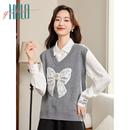 Halo Queen針織馬甲女春秋撞色針織衫新款貼布百搭時(shí)尚馬甲新品H51Z004