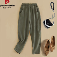 皮爾卡丹（pierre cardin）棉麻褲女2025夏季薄款媽m休閑九分褲子女士亞麻蘿卜哈倫褲小個(gè)子 灰綠色 【小個(gè)子/高端/羅卜】 M 【90-110斤】