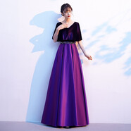 麗佰昕大合唱演出服女長裙成人新款表演朗誦合唱團(tuán)指揮服長款晚禮服 紫色 XXL