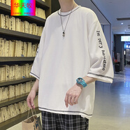 華天牧230斤胖子大碼刺繡七分袖男T恤夏季薄款潮牌潮流寬松韓版肥仔5xL T04白色 M