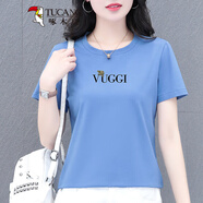 啄木鳥(niǎo)好棉女士短袖t恤夏季2025新款中年夏裝寬松顯瘦圓領(lǐng)體恤上衣 HLMS2308藍色 2XL (125-140斤)