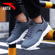 安踏男鞋運動(dòng)鞋男2025冬季新款皮面網(wǎng)面透氣跑步鞋男士輕便休閑鞋男 （皮面）深灰/黑-5529-2 39