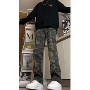 7家優(yōu)品 牛仔褲男士春夏季款美式高街伐木迷彩工裝寬松直筒長(zhǎng)褲子男 BLMFS-8220迷彩色 XL