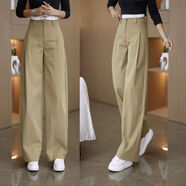 后媽褲高腰潮流闊腿褲2025新款貝斯褲工裝褲春秋休閑高腰休閑褲寬 3846卡其色 26  建議80-95斤