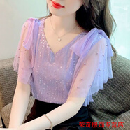 嫻槐女裝2024新款潮流很仙的上衣洋氣短袖超仙女氣質(zhì)（8月16日發(fā)完） 紫色1668#-遮肚子上衣 2XL