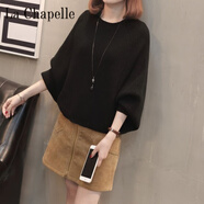 拉夏貝爾（La Chapelle）慵懶風(fēng)蝙蝠衫寬松毛衣女秋冬氣質(zhì)圓領(lǐng)套頭上衣打底針織衫潮 純100自動(dòng)發(fā)熱黑色 純100自動(dòng)發(fā)熱L 【110-120斤】