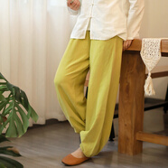 亂在江南民族風(fēng)棉麻松緊腰休閑褲女春夏新品百搭休閑舒適燈籠褲 果綠色 均碼