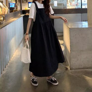 Lauaird 2-300斤胖妹妹背帶裙兩件套裝顯瘦遮跨裙子胖mm大碼女遮肚連衣裙 上衣+背帶裙 3XL 建議190-240斤