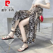 皮爾卡丹（pierre cardin）雪紡半身長裙女夏2024新款百搭開叉包臀裙子系帶碎花一片式半身裙 豹紋 88號豹紋 S 建議85-99斤