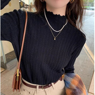 妙奕嘉打底衫女秋冬內搭洋氣2026新款半高領(lǐng)打底衫黑白色長(cháng)袖t恤女上衣 黑色麻花木耳邊打底衫【均碼】 均碼