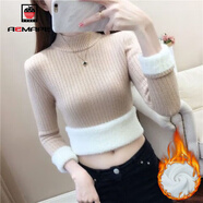 AEMAPE一體絨加厚半高領(lǐng)毛衣女打底衫2025春秋冬時(shí)尚加絨針織衫女 卡其色【加絨加厚一體絨】 L _【建議105-120斤】