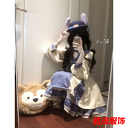 萱眸甜美霧藍色海軍領(lǐng)蝴蝶結長(cháng)袖OP連衣裙洋裝花嫁洛麗塔蓬蓬裙公主裙 圖片色 L