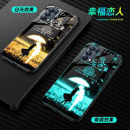 海岱 opporeno5k手機殼reno5k玻璃夜光全包防摔硅膠鏡面軟邊硬殼男女情侶款潮牌保護套 reno5k-幸福戀人-夜光-配膜