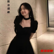 禮服式連衣裙宴會晚禮服裙女平時可穿氣質(zhì)赫本風(fēng)黑色桔梗V瓴收腰短袖連衣裙女學(xué)院風(fēng)顯瘦設(shè)計感小個子A字裙 黑色  S 【70-95】