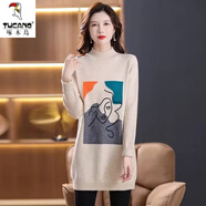 啄木鳥(niǎo)針織衫女2025年秋冬新款中長(cháng)款提花毛衣洋氣內搭半高領(lǐng)打底衫 米色 (提花女神中長(cháng)款) M 95-105斤