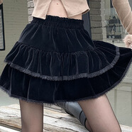 沂歆冬季半身裙女黑色裙子短裙a字蛋糕蓬蓬裙小個(gè)子2026年新款高級感 【黑色】絲絨雙層碎花邊蓬蓬短裙 均碼 【建議體重約80-120斤】