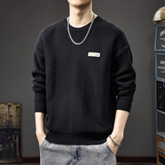 古先森重磅800g毛衣男秋冬款寬松大碼加厚圓領(lǐng)針織衫外套休閑套頭毛線(xiàn)衣 黑色 L 【120-140斤】