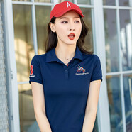 德朔有帶領(lǐng)子T恤女2021年夏季T恤短袖女休閑新款女裝寬松運(yùn)動(dòng)上衣翻領(lǐng) 寶藍(lán) M