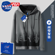 NASA PONY官方品牌外套男春秋款连帽卫衣男士渐变色加绒保暖百搭男装 6925深灰 M（建议80-110斤）