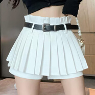 妙奕嘉百褶裙女短裙白色黑色jk制服裙子半身裙2025夏季百褶半裙小個子 花邊腰百褶裙褲+腰帶【白】 L