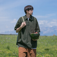 雪萊瓊斯（Shelley Jones）純色冰絲短袖襯衫男士薄款寬松半袖襯衣服夏季寬松青少年潮流外套 XZ518-2-XX62墨綠色 L