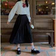 閃動(dòng)少女（SHANDONGSHAONV）日系JK制服百搭學(xué)院風(fēng)校服班服黑色百褶中長(zhǎng)裙半身裙潮 黑色單條長(zhǎng)裙 S