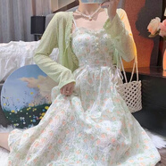 妙奕嘉碎花吊帶連衣裙女裙子夏天女裝2025夏季新款長(cháng)裙溫柔風(fēng)小個(gè)子純欲 綠色開(kāi)衫+吊帶連衣裙 M 【建議95-105斤】
