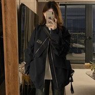 棉致棒球服美式短外套女春秋季新款潮流寬松小個(gè)子學(xué)生韓版工裝夾克女 H187黑色【高品質(zhì)35】 2XL 140-155斤