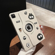 時都適用ipad11 2025保護套A16 pro11英寸2024款air7/6/5蘋果9代10th平板2022磁吸休眠mini7/6卡通殼 白色旋轉荔枝紋+小煤球貼紙 iPad6/5代 (9.7英寸