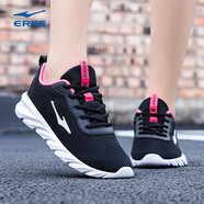 鴻星爾克女鞋運動(dòng)鞋女秋冬休閑鞋子2025新款網(wǎng)面透氣跑步鞋紅星旅游鞋女士 4152正黑/熒光桃粉 35