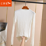 紅蜻蜓 2025年半高領(lǐng)針織衫女春季新款打底長(zhǎng)袖毛衣女小衫修身女裝線衣 白色 均碼