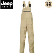 JEEP SPIRIT純棉工裝背帶褲男復古日系大碼韓版帥氣潮流寬松老爹吊帶連體服女 全棉款-卡其色 160/S(100斤以?xún)?
