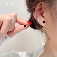 Lnieer黑色方形小耳釘女925銀針耳環(huán)2025新款精致氣質(zhì)高級感養(yǎng)耳洞耳飾 銀色方形耳釘【925銀針】