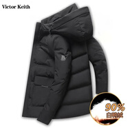 VICTOR KEITH 羽絨服男秋冬新品時(shí)尚休閑連帽白鴨絨短外套冬季加厚保暖羽絨服黑色XL/180