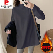 皮爾卡丹（pierre cardin）半高領(lǐng)德絨打底衫女秋冬中長(zhǎng)款寬松加絨加厚內(nèi)搭保暖長(zhǎng)袖T恤上衣 灰色 M 建議95-115斤