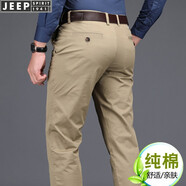 吉普（JEEP）休閑褲男2025年春夏季新款大碼男士寬松商務(wù)休閑直筒長褲西裝褲男 卡其色 32/腰圍2.5尺