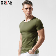续点 短袖t恤男 纯色运动夏季休闲紧身圆领白色修身男士高端户外T恤 军绿色 M（90-118斤左右）