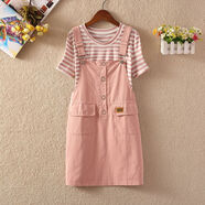 蘭威費雷日系背帶裙新款女學(xué)生韓版寬松可愛(ài)小個(gè)子黑色連衣裙套裝夏季 粉紅色 S 建議80-95斤穿