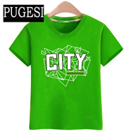 男童T恤純棉短袖夏裝兒童新款寬松半袖上衣中大童男孩童裝潮9 綠色CITY T恤 100碼(建議20-30件)