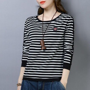 索宛亦（SUOWANYI） 冬季加絨加厚棉的T恤女長(cháng)袖2021秋季新款減齡中年中年大媽條紋 黑白條紋 1891(長(cháng))袖 L / 90-105斤