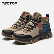 探拓（TECTOP）戶外登山鞋男女情侶款2024冬季防滑耐磨爬山徒步鞋中幫靴子運動鞋 男款亞麻灰 41