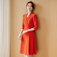 J-ME西裝連衣裙女夏季新款收腰職業(yè)裝高端精致女神范主持人上鏡正裝裙 橙紅 L 105-115斤