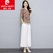 皮爾卡丹（pierre cardin）冰絲棉麻套裝女夏季2026新款時(shí)尚洋氣休閑運動(dòng)雪紡套裝裙褲女裝夏 紫花 2XL