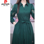 皮爾卡丹高端長(zhǎng)袖連衣裙女2025春夏新款時(shí)尚氣質(zhì)減齡刺繡鏤空顯瘦中長(zhǎng)裙子 綠色 2XL 建議125-135