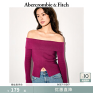 Abercrombie & Fitch女裝25春季美式辣妹修身一字肩露肩長袖針織衫毛衣150-5016 紫紅色 S (165/92A)