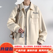 牧柒帛（MUQIBO）cityboy小香風毛呢外套男秋季新款棒球服男寬松潮牌痞帥翻領夾克 J611杏色 M 【90-110斤】可穿