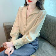 憶思減別致絕美漂亮襯衫女裝2025年新款春夏秋洋氣減齡時(shí)尚長(cháng)袖雪紡上衣 米黃色 XL 115-125斤