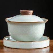 祥業(yè)哥窯蓋碗三才蓋碗功夫茶具茶杯茶壺泡茶碗單個(gè)家用汝瓷開(kāi)片可養 黃汝窯懸停蓋碗(靜心底碟)