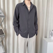 佐優(yōu)品條紋襯衫外套男港風(fēng)寬松衣服黑色男士長(cháng)袖襯衣秋冬季白色打底衫 FD-T4灰色 M