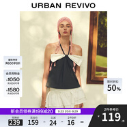 UR2025夏季新款女裝氣質(zhì)蝴蝶結(jié)掛脖系帶打攬吊帶衫UWG250185 深灰花灰 S